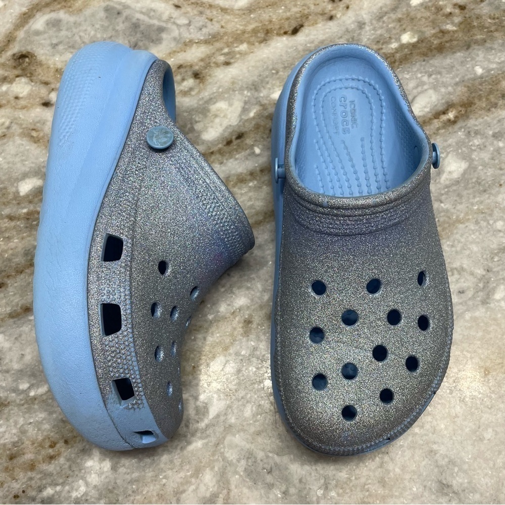 Crocs Kids' Cutie Crush Glitter Clog Shoes Girls Youth Size J3 blue ocean